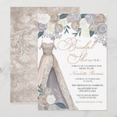 Invitation Robe élégante Fête des mariées en argent Champagne (Devant / Derrière)