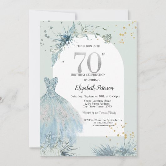 Invitation Robe Élégante Hiver 70e Anniversaire (Devant)