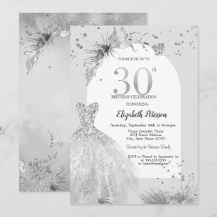 Invitation Robe Élégante Hiver Gris 30e Anniversaire