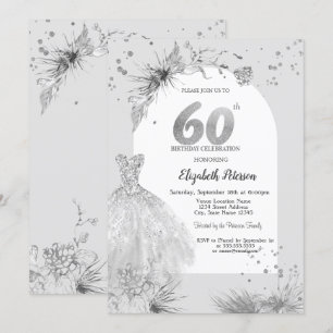 Invitation Robe Élégante Hiver Gris 60e Anniversaire