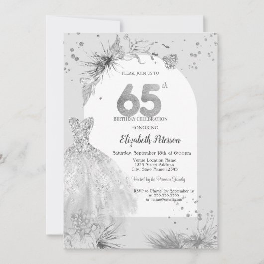 Invitation Robe Élégante Hiver Gris 65e Anniversaire (Devant)