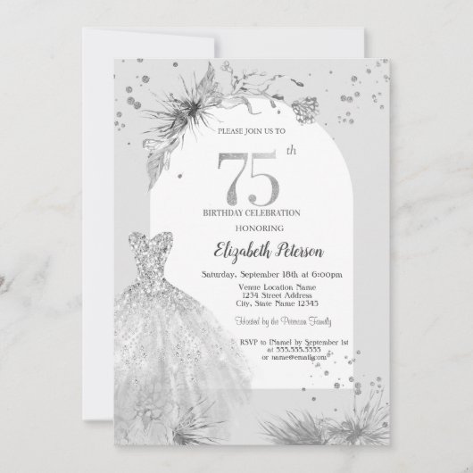 Invitation Robe Élégante Hiver Gris 75e Anniversaire (Devant)