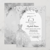 Invitation Robe Élégante Hiver Gris 75e Anniversaire (Devant / Derrière)