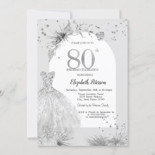Invitation Robe Élégante Hiver Gris 80ème Anniversaire