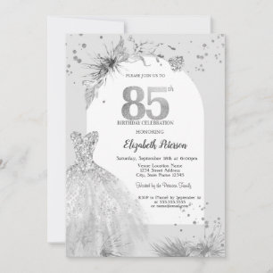 Invitation Robe Élégante Hiver Gris 85e Anniversaire