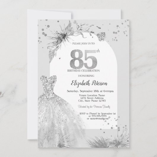 Invitation Robe Élégante Hiver Gris 85e Anniversaire (Devant)