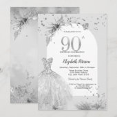Invitation Robe Élégante Hiver Gris 90e Anniversaire (Devant / Derrière)