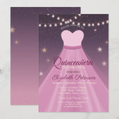 Invitation Robe Élégante, Lumières À Cordes Quinceañera (Devant / Derrière)