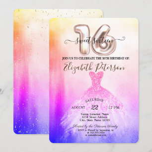 Invitation Robe élégante ombrée Chic Confetti Sweet 16