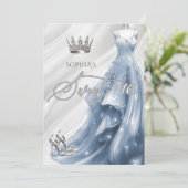 Invitation Robe élégante Silver Dusty Blue Sparkle Sweet 16 (Debout devant)