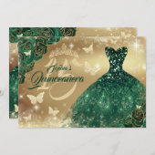 Invitation Robe émeraude verte Quinceanera (Devant / Derrière)