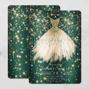 Invitation Robe émeraude verte rose pêche fête Sweet 16