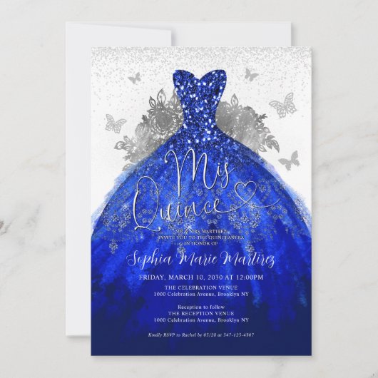 Invitation Robe en argent bleu de la marine Glam Quince Quinc (Devant)