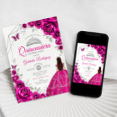 Invitation Robe en argent rose Quinceanera Fuchsia