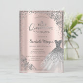 Invitation Robe en argent Tiara, Diamonds Rose or Quinceañera (Debout devant)