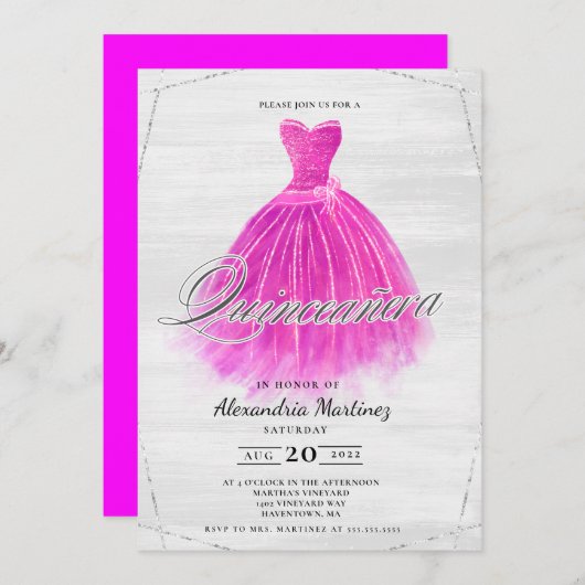 Invitation Robe en bois de Fuschia parties scintillant Quince (Devant / Derrière)