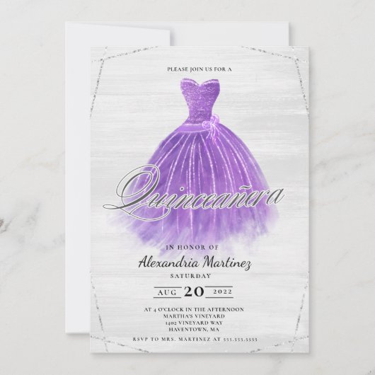 Invitation Robe en bois mauve parties scintillant Quinceañera (Devant)