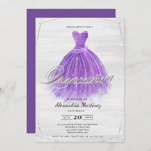 Invitation Robe en bois mauve parties scintillant Quinceañera