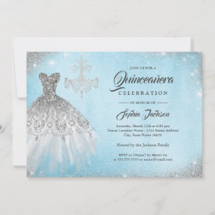 Invitation Robe en dentelle de diamant argentée et bleue pour