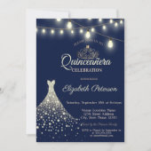 Invitation Robe en diamants d'or Quinceañera (Devant)