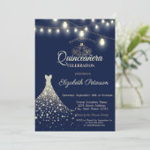 Invitation Robe en diamants d'or Quinceañera (Debout devant)