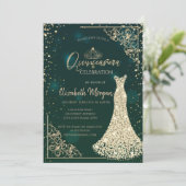 Invitation Robe en diamants d'or Tiara Green Quinceañera (Debout devant)
