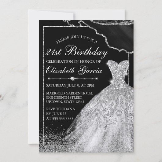 Invitation Robe et agate d'aquarelle d'argent 21e anniversair (Devant)