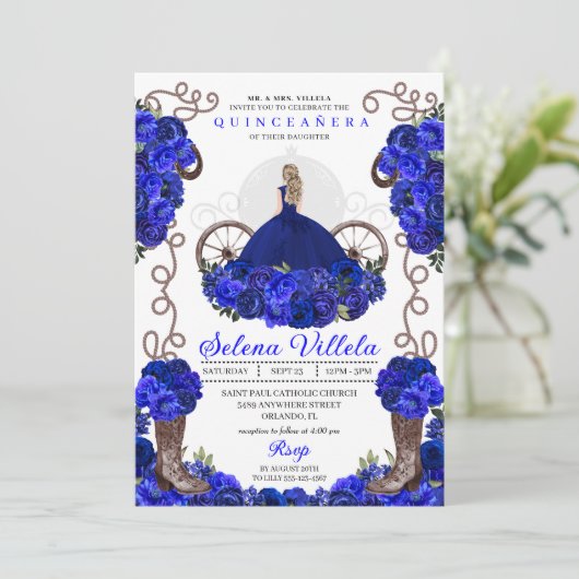 Invitation Robe et bottes Royal Blue Princess Quinceanera (Debout devant)