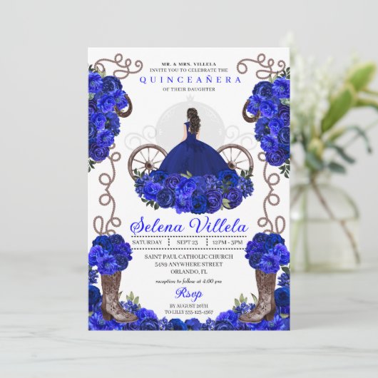 Invitation Robe et bottes Royal Blue Princess Quinceanera (Debout devant)