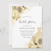 Invitation Robe et Fête des mariées de fleurs dorées (Devant)