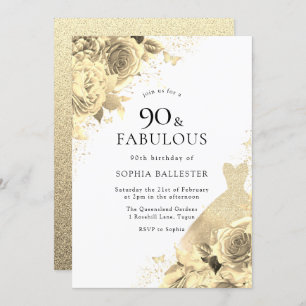 Invitation Robe et Fleurs d'or Flammes 90e anniversaire