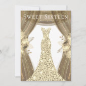 Invitation Robe et fleurs dorées Douce 16 Partie (Devant)