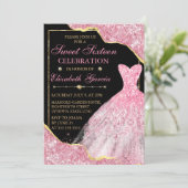 Invitation Robe et Parties scintillant rose Aquarelle Bord gl (Debout devant)