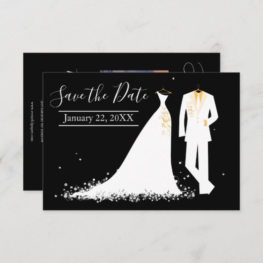 Invitation Robe et tux - 3x5 Enregistrer la date avec la phot (Devant / Derrière)