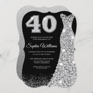 Invitation Robe étincelante de diamant 40e fête d'anniversair