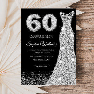 Invitation Robe étincelante Diamond Argent 60e fête d'anniver