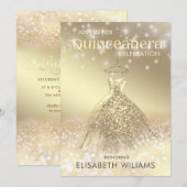 Invitation Robe étincelante or ombre Quinceañera (Devant / Derrière)