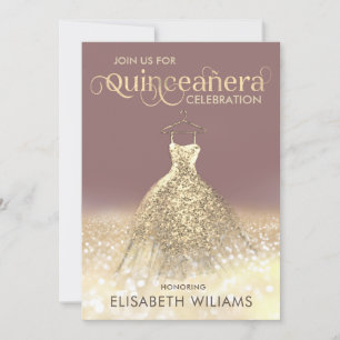 Invitation Robe étincelante or ombre Quinceañera Invi