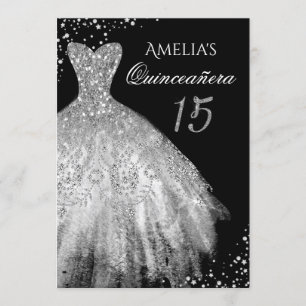 Invitation Robe étincelante Quinceanera en argent noir