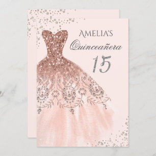 Invitation Robe étincelante Rose Rose or Quinceanera Invitati