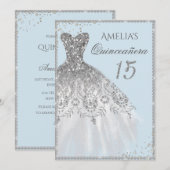Invitation Robe étincelante Silver Blue Quinceanera Invitatio (Devant / Derrière)