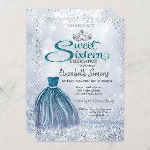 Invitation Robe étincelante, Tiara Princess Bokeh Sweet 16