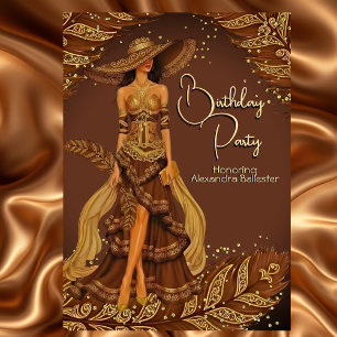 Invitation Robe Exotique Chocolat Fête d'Anniversaire Plume O