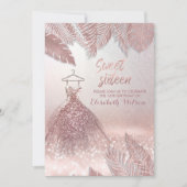 Invitation Robe feuille chic Rose or gliterie (Devant)