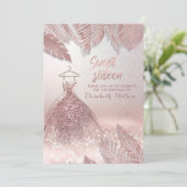 Invitation Robe feuille chic Rose or gliterie (Debout devant)