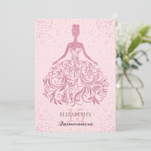 Invitation Robe Fille Blush Sparkle Quinceañera Parties scint (Debout devant)