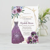 Invitation Robe fille, Fleurs violettes Papillon Quinceanera (Debout devant)