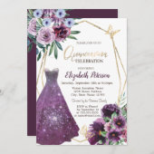 Invitation Robe fille, Fleurs violettes Papillon Quinceanera (Devant / Derrière)