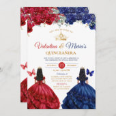 Invitation Robe fille jumelle Quinceañera 15 Anos Fleurs Or (Devant / Derrière)