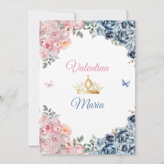 Invitation Robe fille jumelle Quinceañera 15 Anos Fleurs Or (Dos)